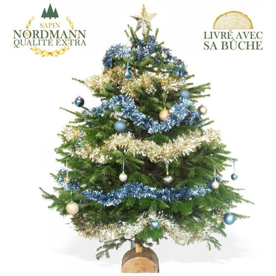 image du Sapin de Noël Décoré Bleu et Or | Entrefleuristes image du Sapin de Noël Décoré Bleu et Or | Entrefleuristes