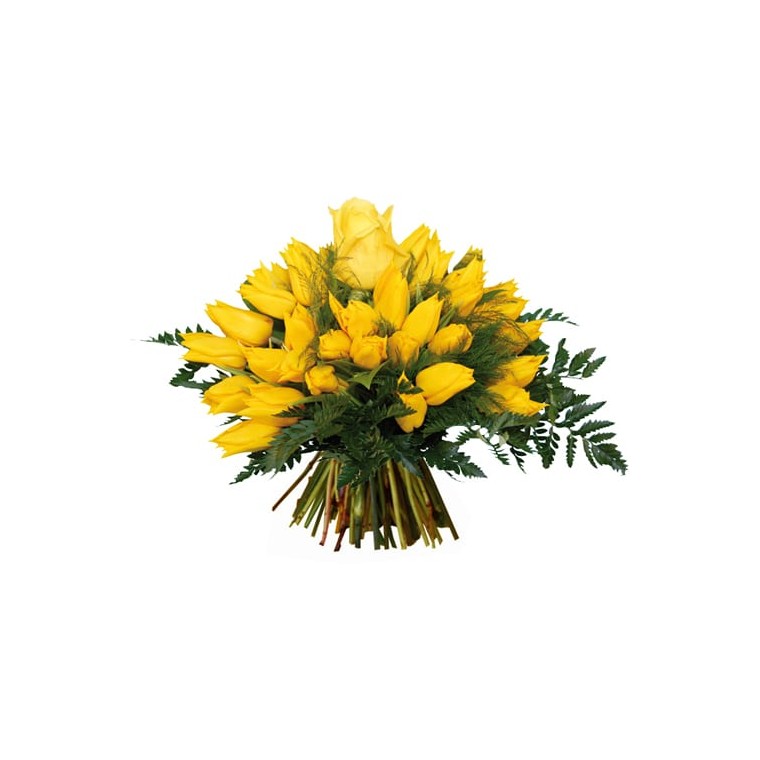Image du Bouquet rond de tulipes jaunes, Chérie  | Entrefleuristes