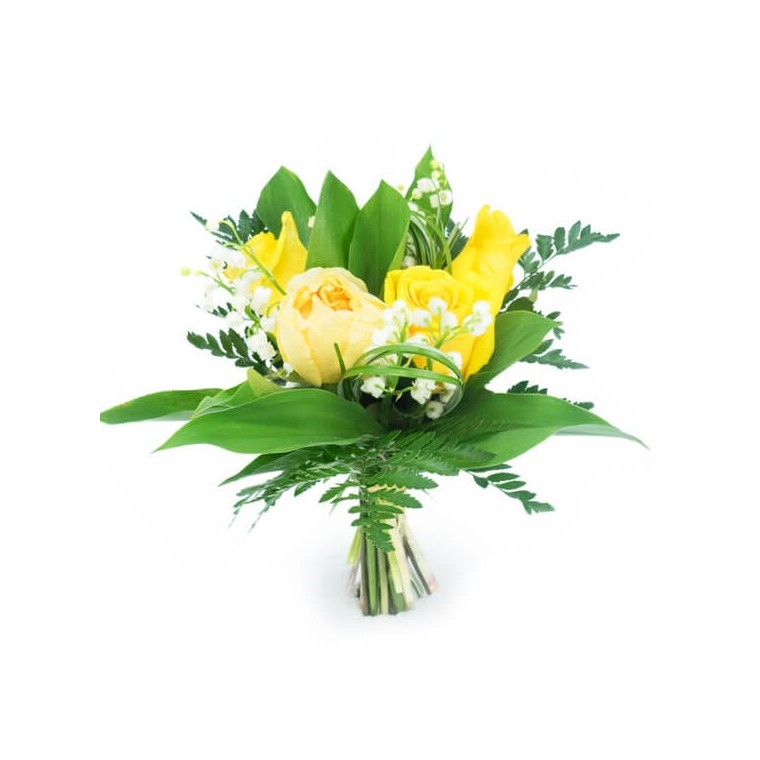 Image de Muguet & Roses Jaunes en bouquet - Entrefleuristes