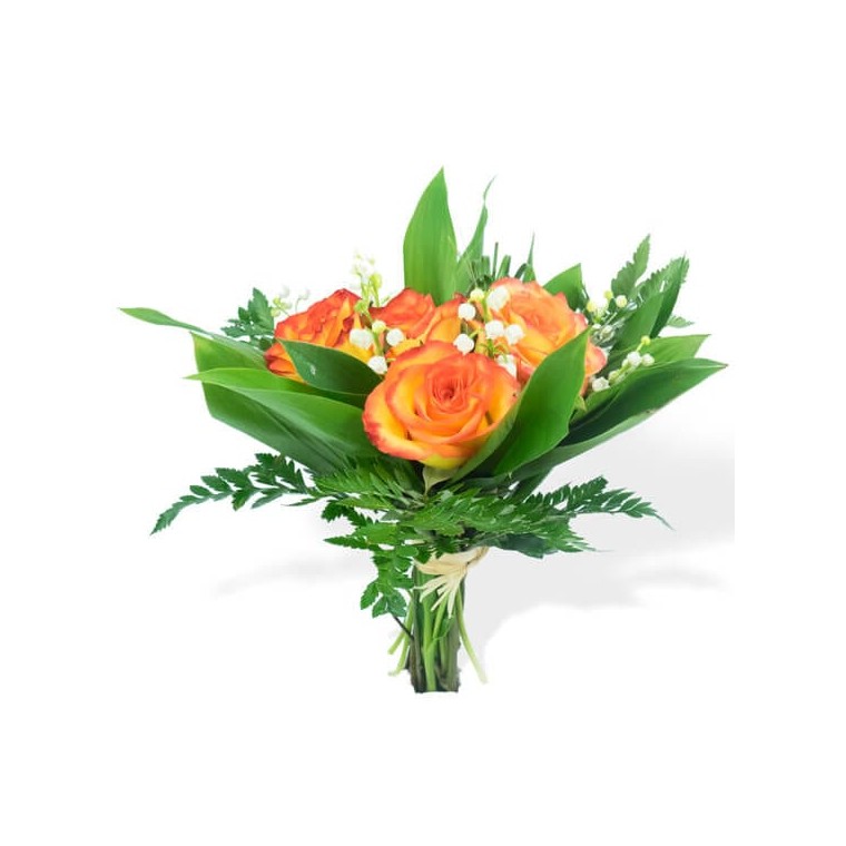 Image du Muguet & Roses Orange en bouquet - Entrefleuristes