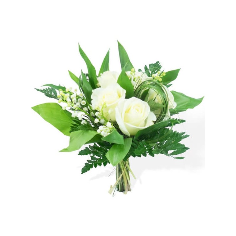 Image du Muguet & Roses Blanches en bouquet - Entrefleuristes
