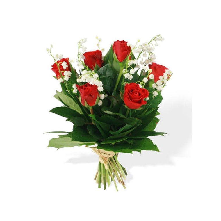 image du Bouquet de Muguet & Roses Rouges - Entrefleuristes
