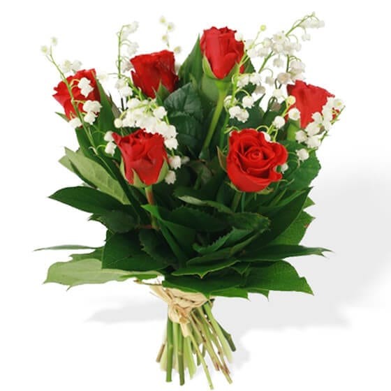 image du Bouquet de Muguet & Roses Rouges - Entrefleuristes