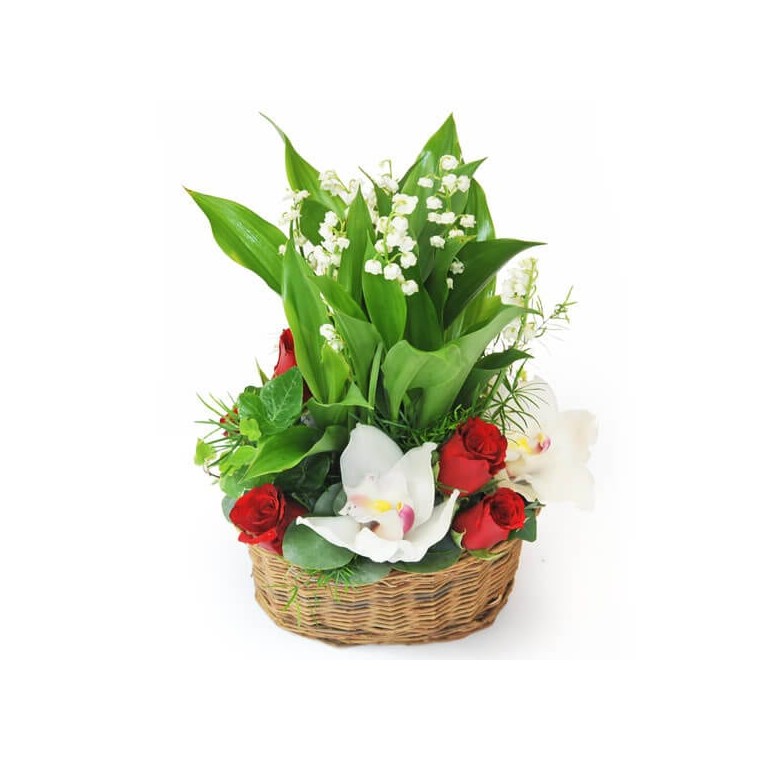 Image de Muguet Prestige, composition rouge & blanche - Entrefleuristes