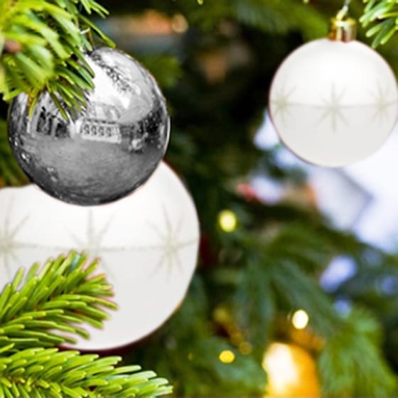 image du Sapin de Noël Décoré Blanc et Argent | Entrefleuristes image du Sapin de Noël Décoré Blanc et Argent | Entrefleuristes