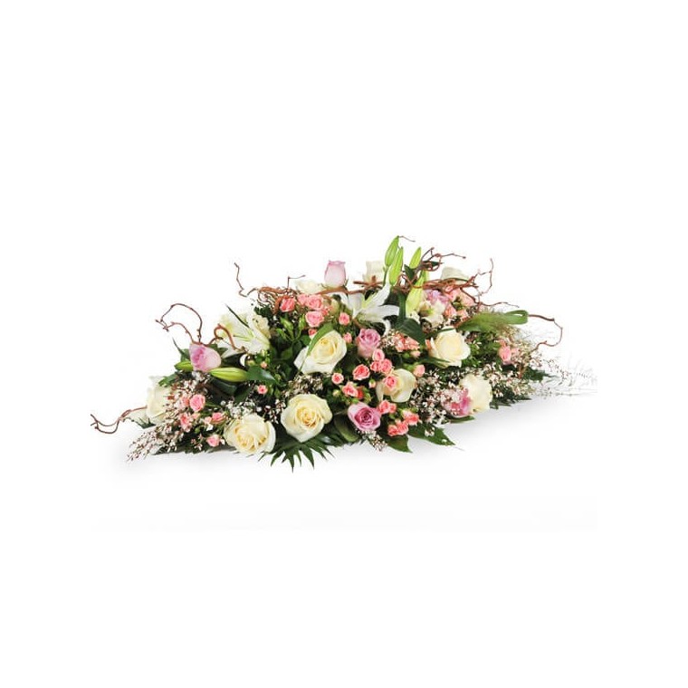 image de la composition pour un enterrement dan les tons rose & blanc Equinoxe | Entrefleuristes