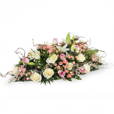 image de la composition pour un enterrement dan les tons rose & blanc Equinoxe | Entrefleuristes