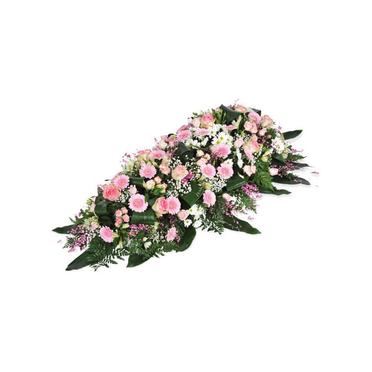 image de la composition de deuil dans les tons roses repos éternel | Entrefleuristes