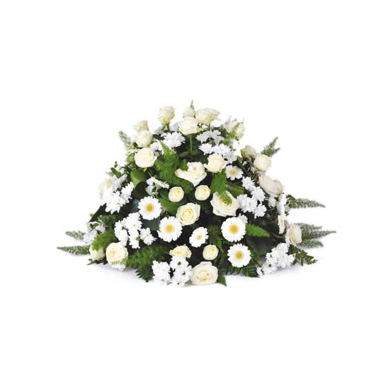  Image de la composition de deuil dans les couleurs blanches du nom de Pureté | Entrefleuristes