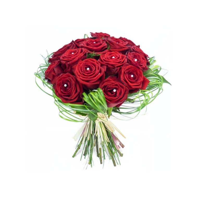 Perles d'Amour, Bouquet rond de roses rouges - Livraison de fleurs -  EntreFleuristes