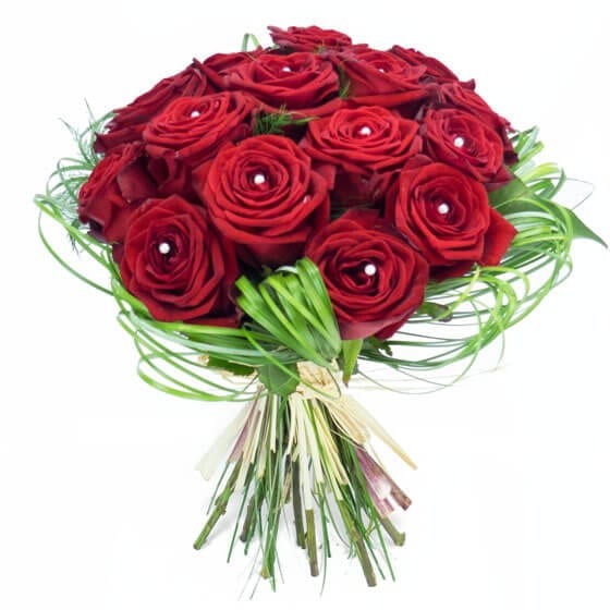  image du bouquet rond de roses rouges Perle d'amour | Entrefleuristes