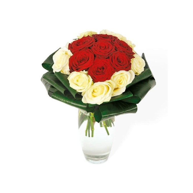 Image du bouquet de roses rouges & roses blanches Complicité | Entrefleuristes