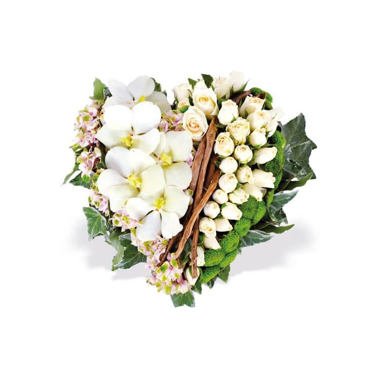 Douceur, Coeur de deuil blanc - Livraison de fleurs en 4h - EntreFleuristes