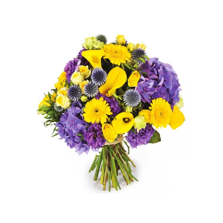 Bouquet de fleurs jaune & mauve - Livraison de fleurs à domicile en 4h -  EntreFleuristes