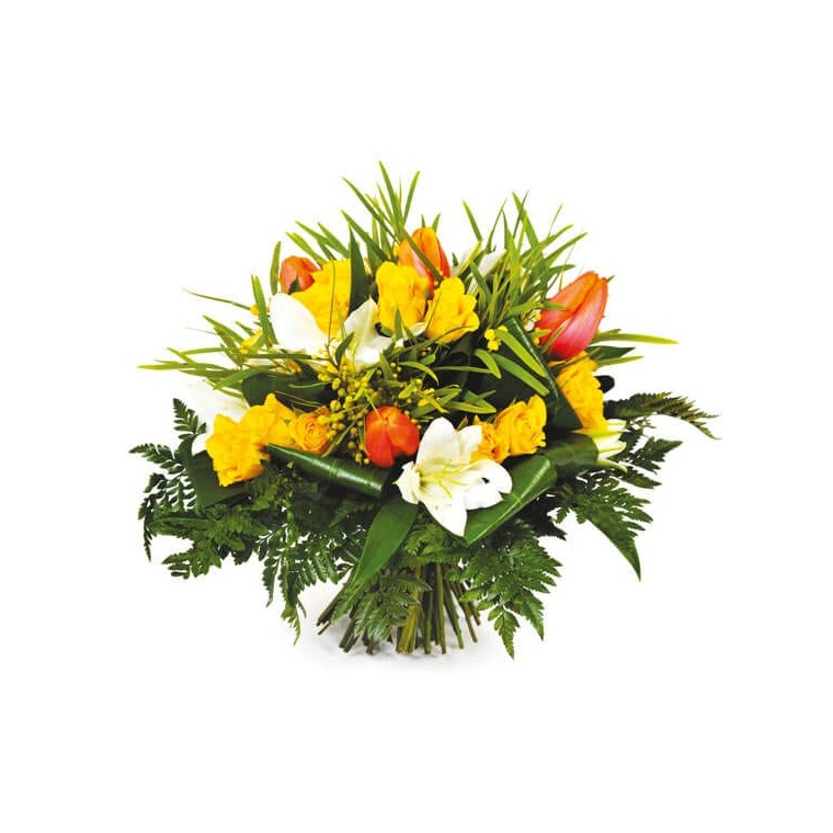 Image du bouquet de fleurs tons jaune et orange Fleurs d'orangé | Entrefleuristes