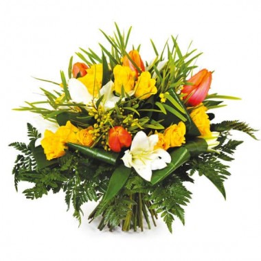 Image du bouquet de fleurs tons jaune et orange Fleurs d'orangé | Entrefleuristes