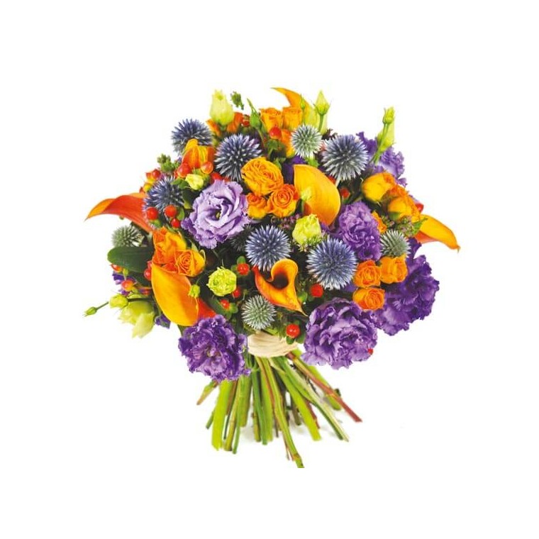 image du bouquet de fleurs mauve et orange Luberon | Entrefleuristes