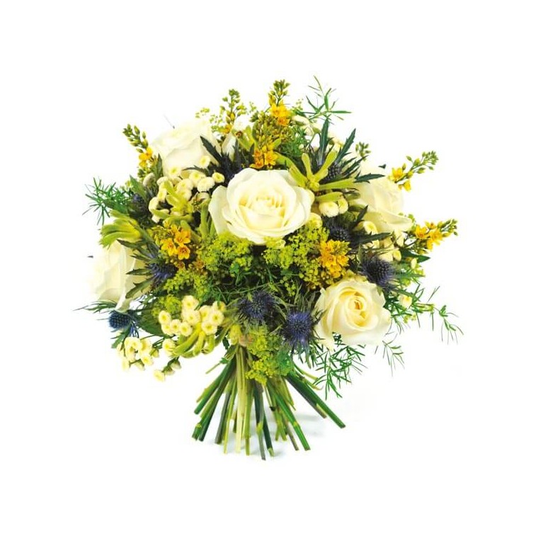 Image du bouquet rond de fleurs blanche et jaune | Entrefleuristes