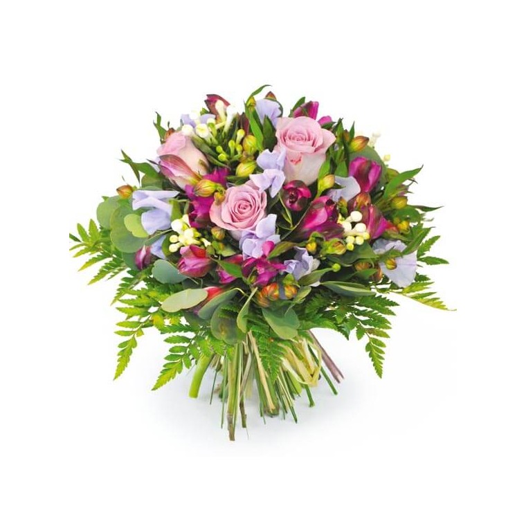 Image d' Eclat, bouquet rond rose & mauve - Entrefleuristes