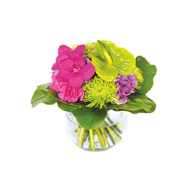 Image Boudoir, Bouquet rond fuchsia et vert - Entrefleuristes
