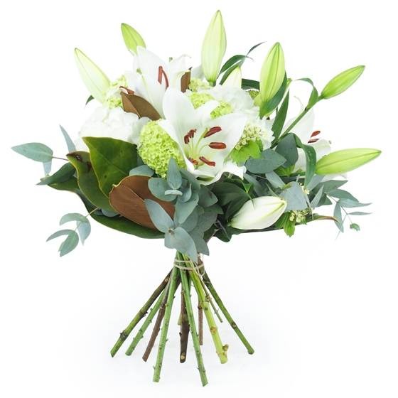 Bruges, bouquet de lys & fleurs blanches. Livraison en 4h 7j/7 -  EntreFleuristes