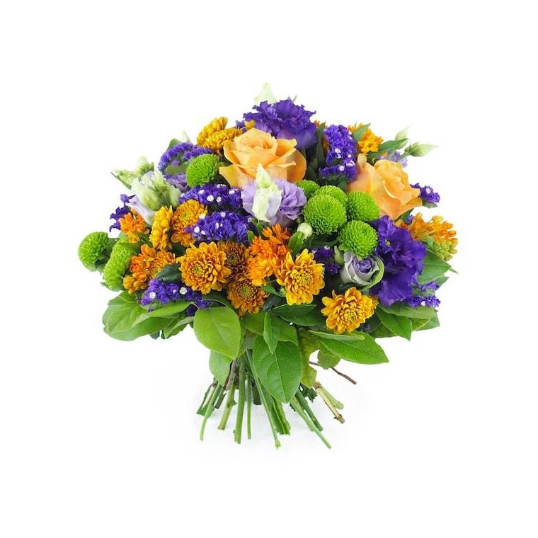 Marseille, bouquet rond violet, orange. Livraison de fleurs en 4h -  EntreFleuristes