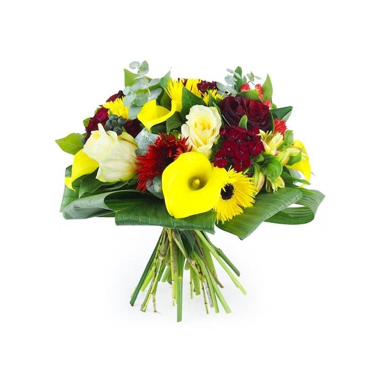 Madrid, bouquet rond rouge et jaune. Livraison de fleurs à domicile -  EntreFleuristes