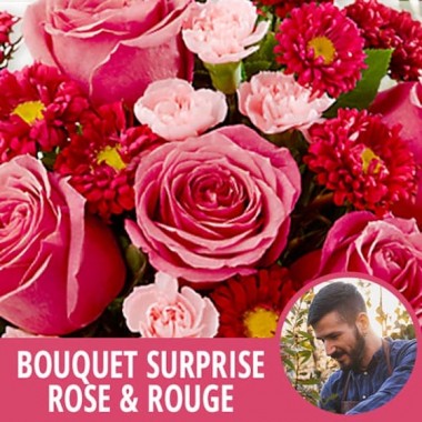 image du Bouquet Surprise du fleuriste tons roses et rouges | Entrefleuristes