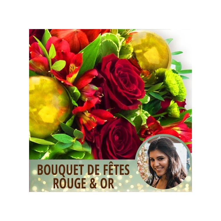 image du Bouquet du fleuriste de Noël tons rouge et or | Entrefleuristes