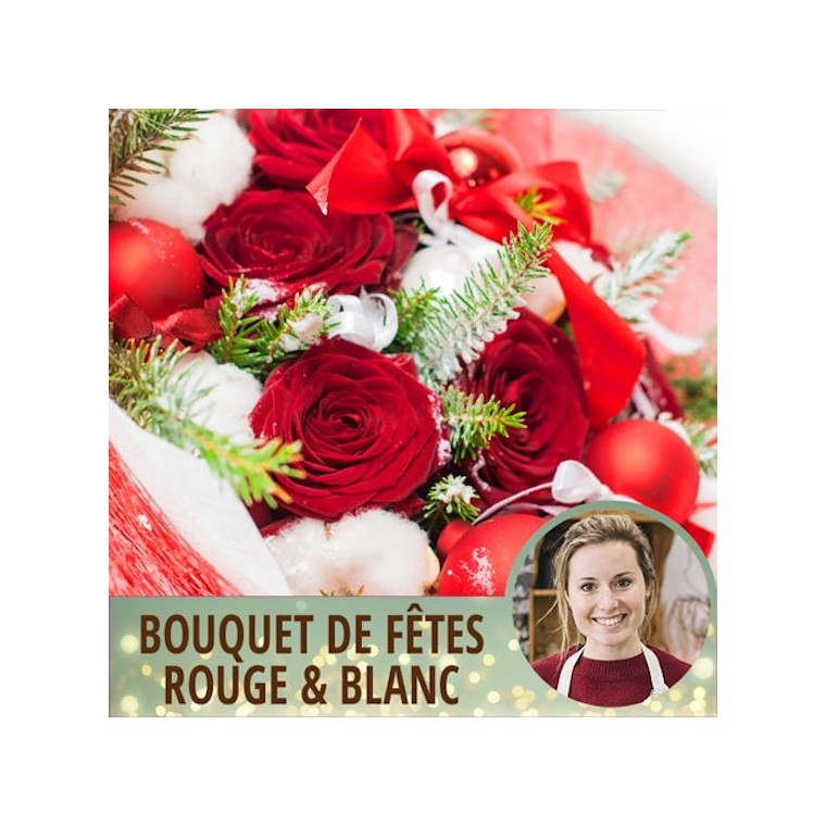 image du Bouquet du fleuriste de Noël tons rouge et blanc - Entrefleuristes