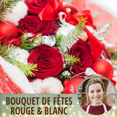 image du Bouquet du fleuriste de Noël tons rouge et blanc - Entrefleuristes