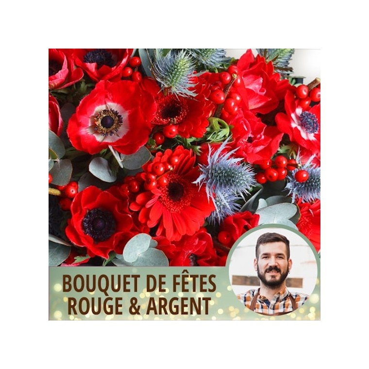 image du Bouquet du fleuriste pour Noël tons rouge et argent - Entrefleuristes