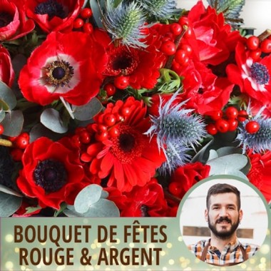 image du Bouquet du fleuriste pour Noël tons rouge et argent - Entrefleuristes