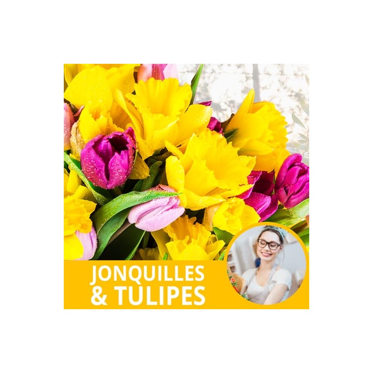 image du Bouquet du fleuriste Jonquilles et de Tulipes Colorées - Entrefleuristes