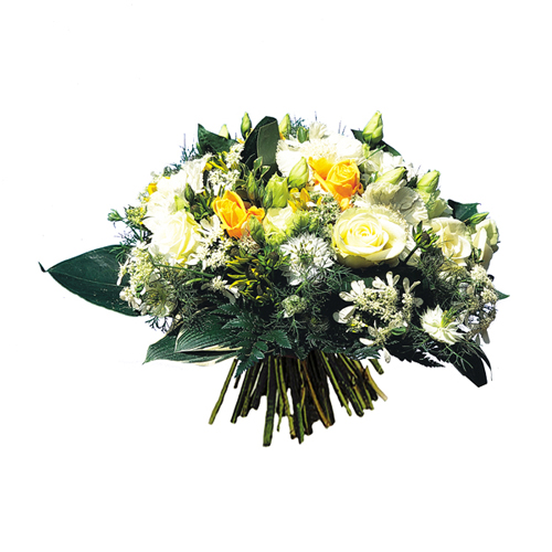 Bouquet rond blanc et jaune 