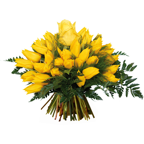 livraison bouquet rond tulipes jaunes