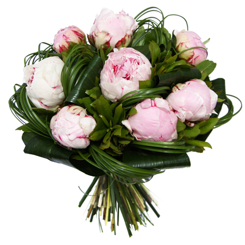 Bouquet de pivoines roses et feuillage noble pour la fête des mamans