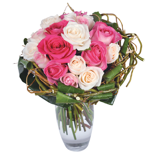 Livraison bouquet rond rose et blanc composé uniqueent de roses pour deuil