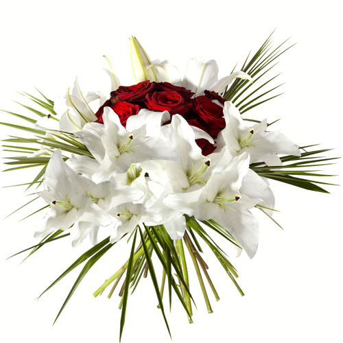 livraison Bouquet rond  Nid d'Amour pour deuil rouge et blanc