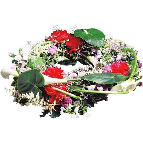 Repos:  couronne  fleurs deuil rouge et blanche 