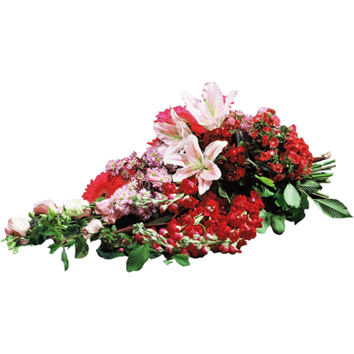 livraison  gerbe de fleurs pour deuil dans les tons rose et rouge 