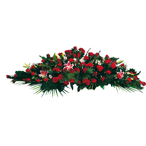 fleurs rouges et blanches  pour deuil à l'heure des  obsèques
