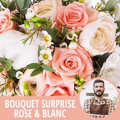 Image du bouquet surprise dans les tons roses et blancs