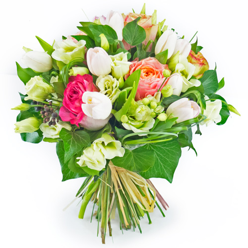 image du Bouquet de fleurs tons pastel rose & blanc Boucle Rose