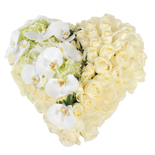 Cherubin Coeur Fleurs Deuil Blanc Compose De Roses Blanches