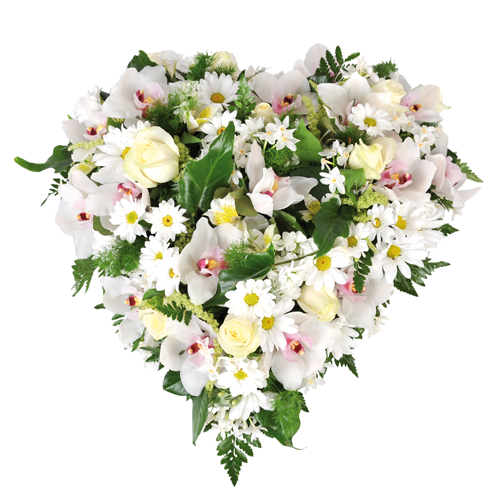 Livraison coeur fleurs blanche deuil en 4h