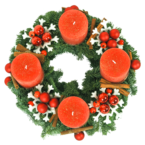 Couronne De L Avent Dans Les Tons Rouge Et Vert Compose De 4 Grosses Bougies Petites Boules De Noel Rouges Entrefleuristes