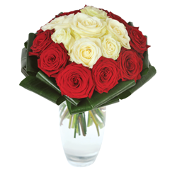 une livraison bouquet rond deuil  roses blanches et rouges