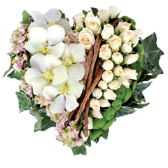 Composition deuil  fleurs blanches en forme de cœur pour un deuil