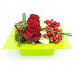livraison  composition fleurs rouge et verte